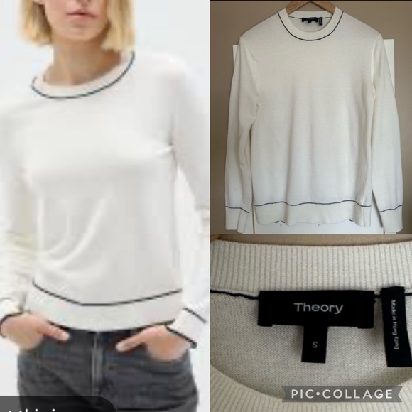THEORY LASSEN CREW RENOWNED cotton wool sweater jumper off white sz Sm - Picture 1 of 7